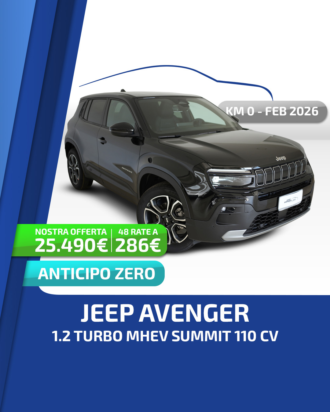 Offerta Jeep Avenger 1.2 Turbo MHEV Summit 110 CV - 286€ al mese - Luigi Carfora Group